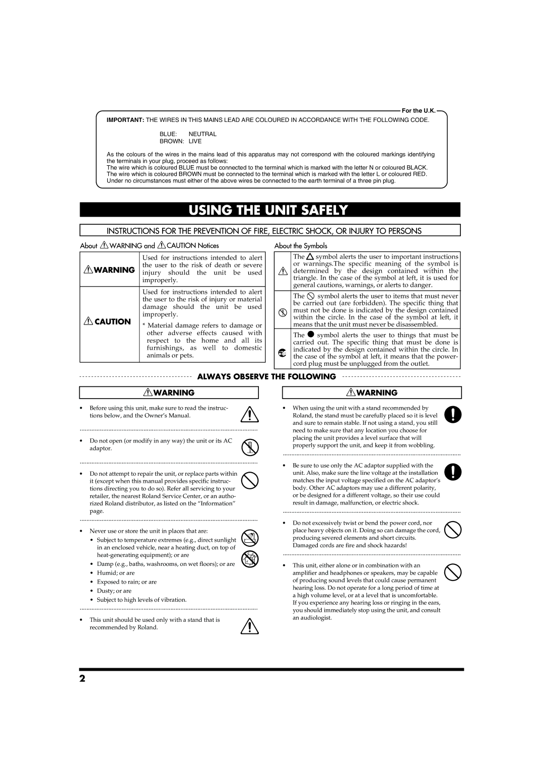 Roland GW-7 owner manual For the U.K 