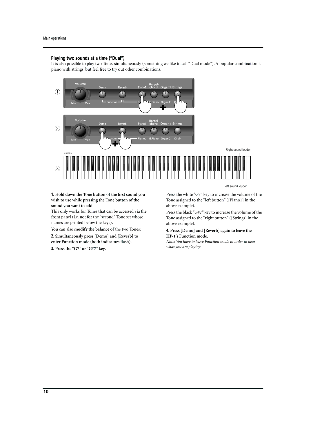 Roland HP-1 owner manual Playing two sounds at a time Dual 