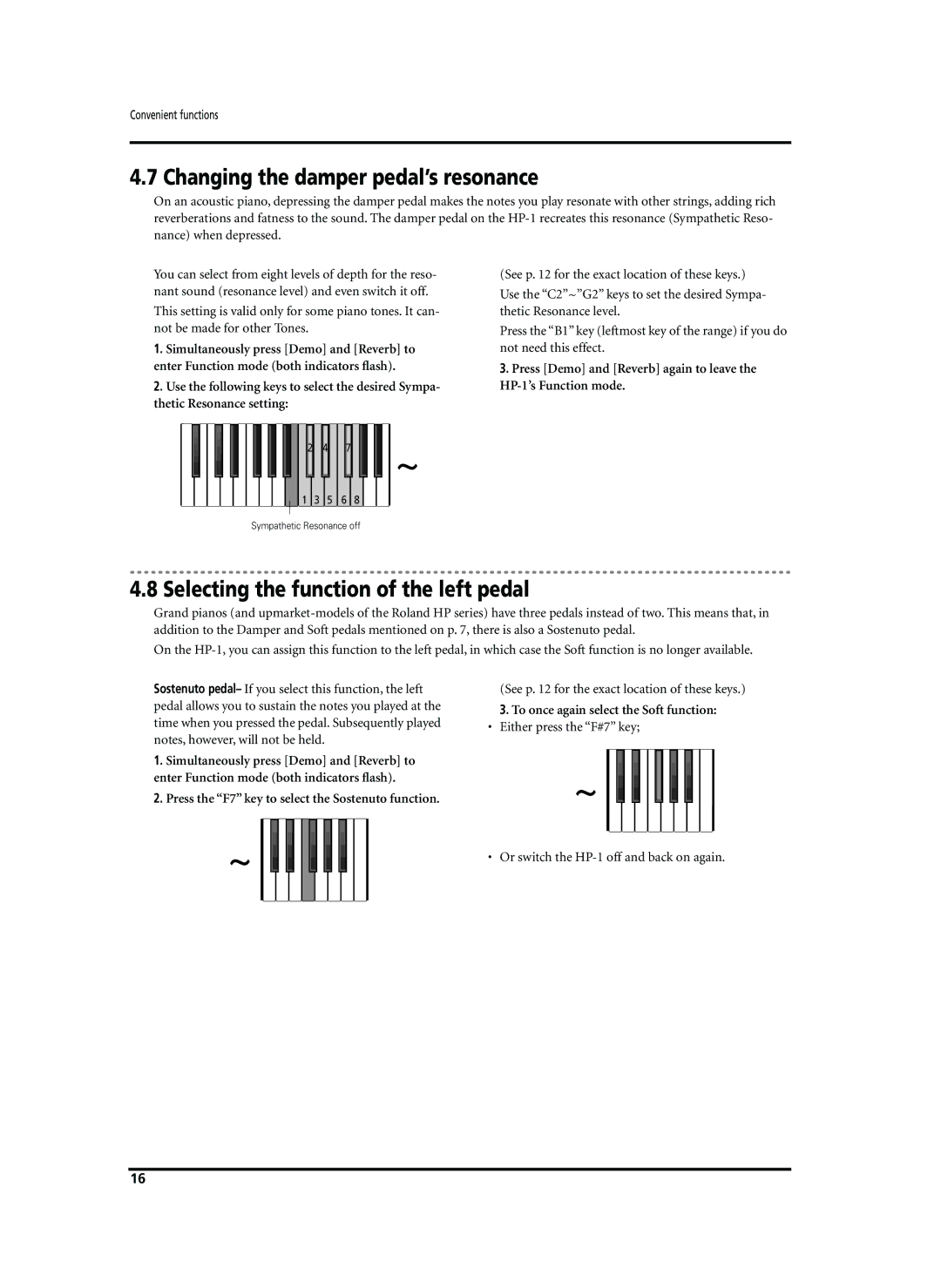 Roland HP-1 owner manual Changing the damper pedal’s resonance, Selecting the function of the left pedal 