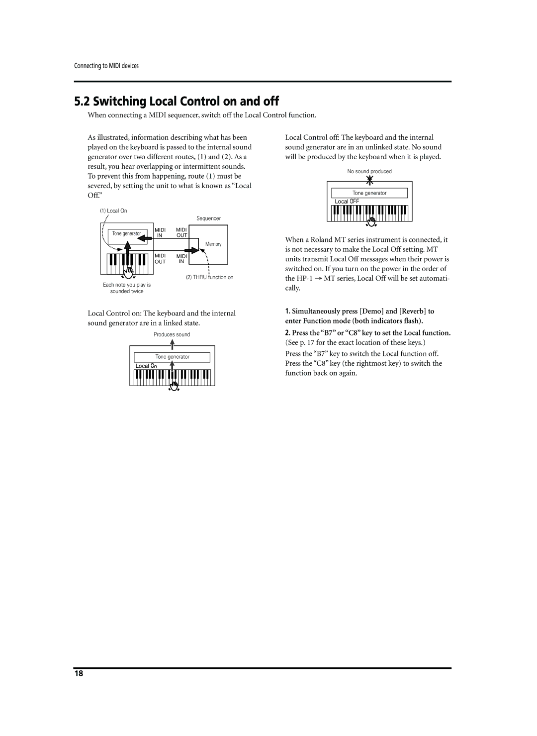 Roland HP-1 owner manual Switching Local Control on and off 