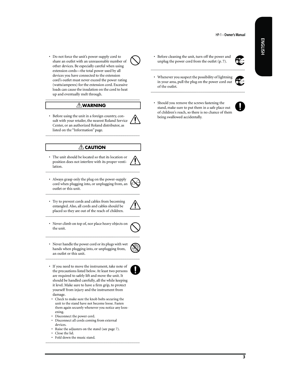 Roland HP-1 owner manual English 