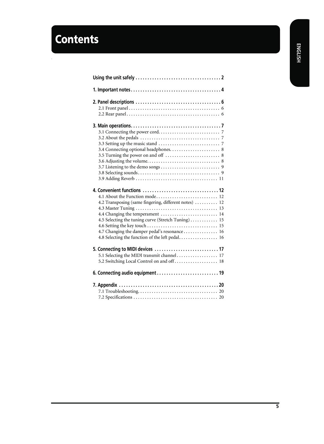 Roland HP-1 owner manual Contents 