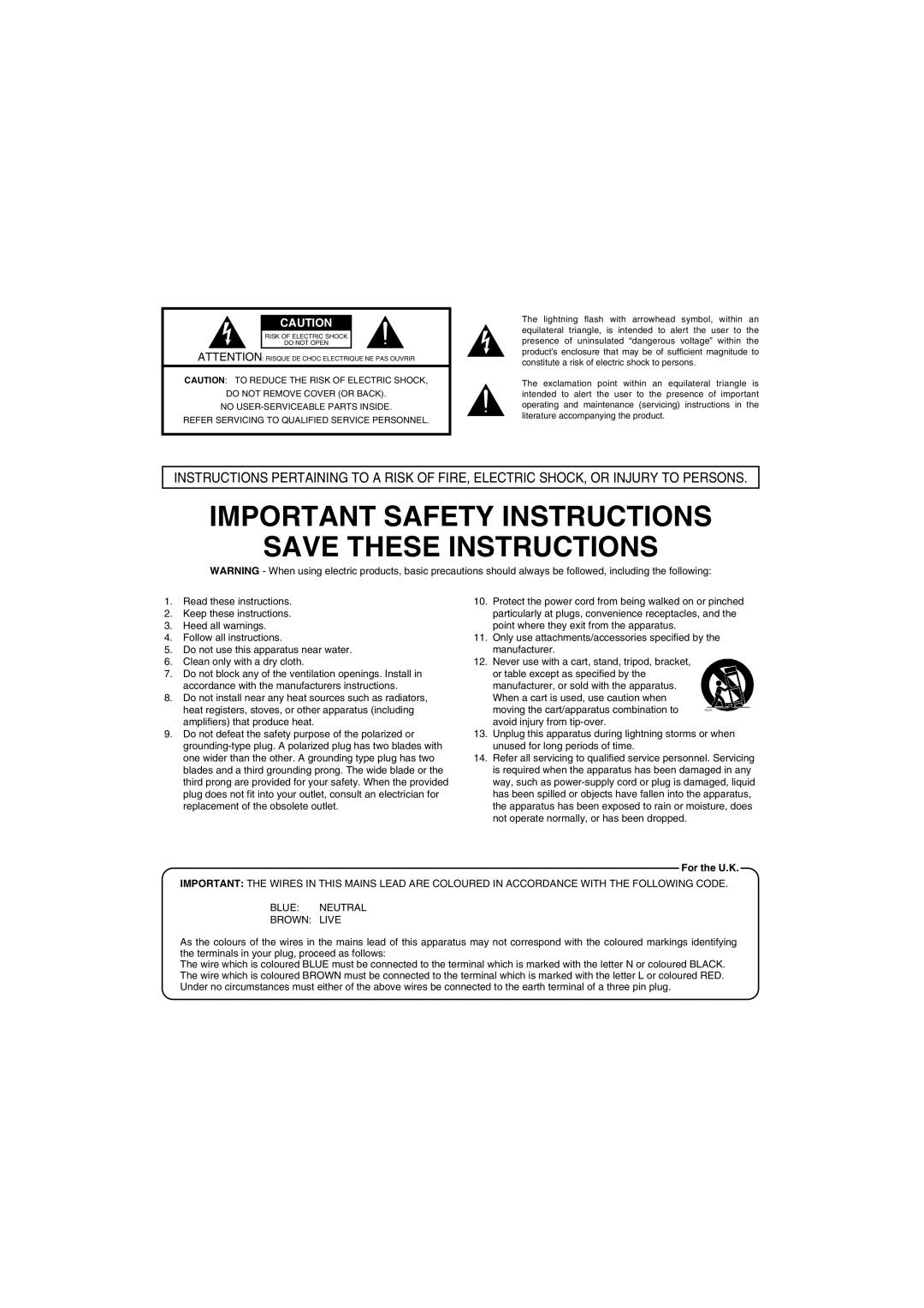 Roland HP-2 owner manual Important Safety Instructions, For the U.K 