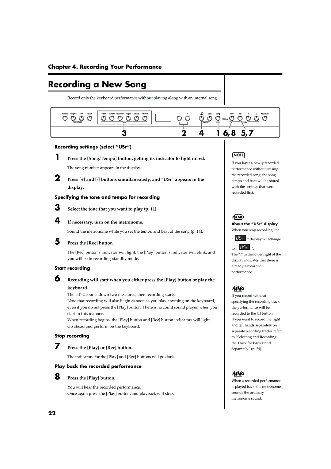 Roland HP-2 owner manual Recording a New Song 