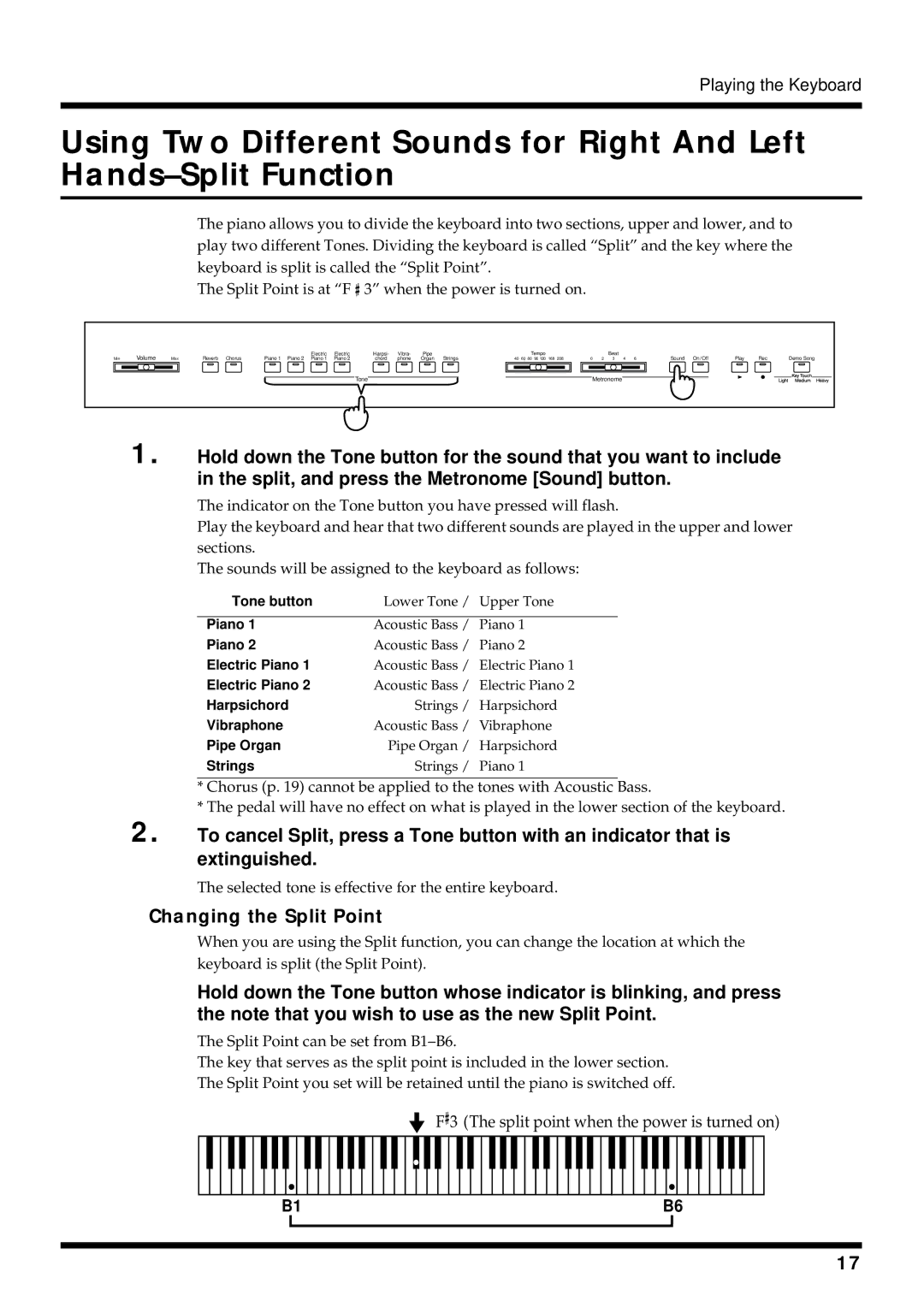 Roland HP 237R owner manual Changing the Split Point, 20-1 