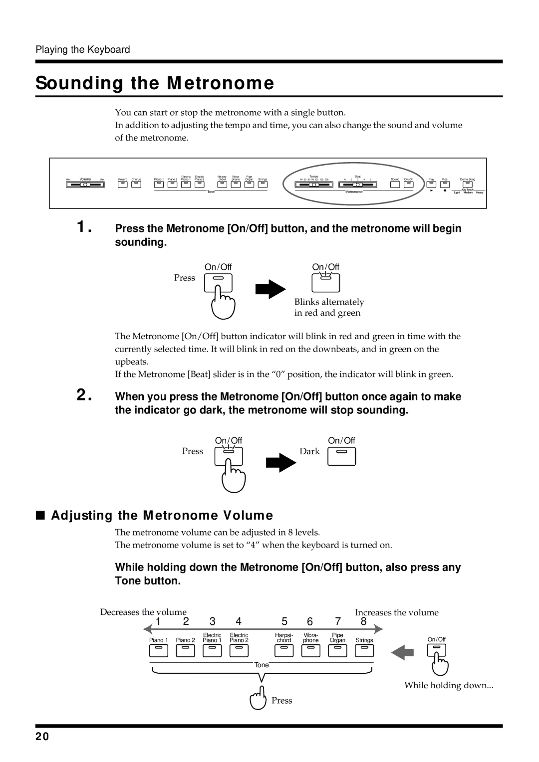 Roland HP 237R owner manual Sounding the Metronome, On / OffOn / Off 