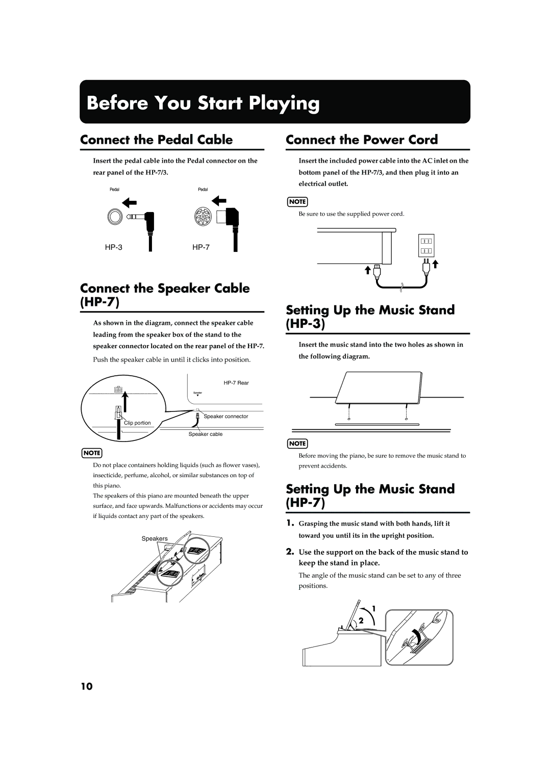 Roland HP-7/3 owner manual Before You Start Playing 