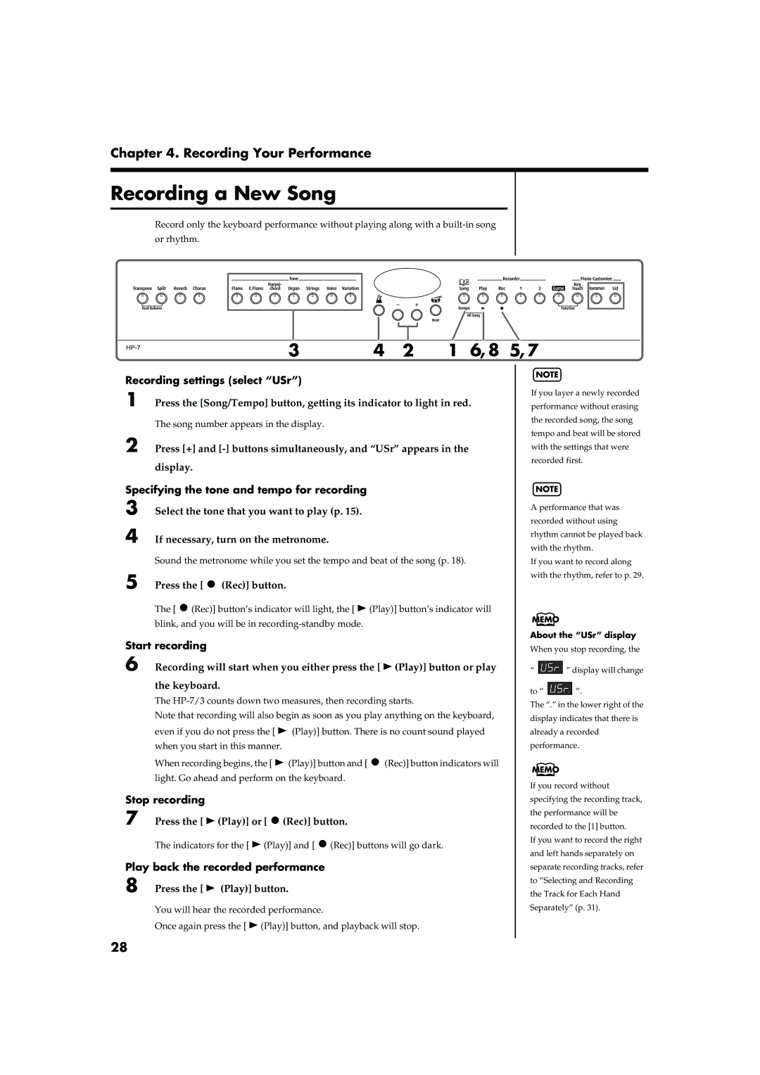 Roland HP-7/3 owner manual Recording a New Song 