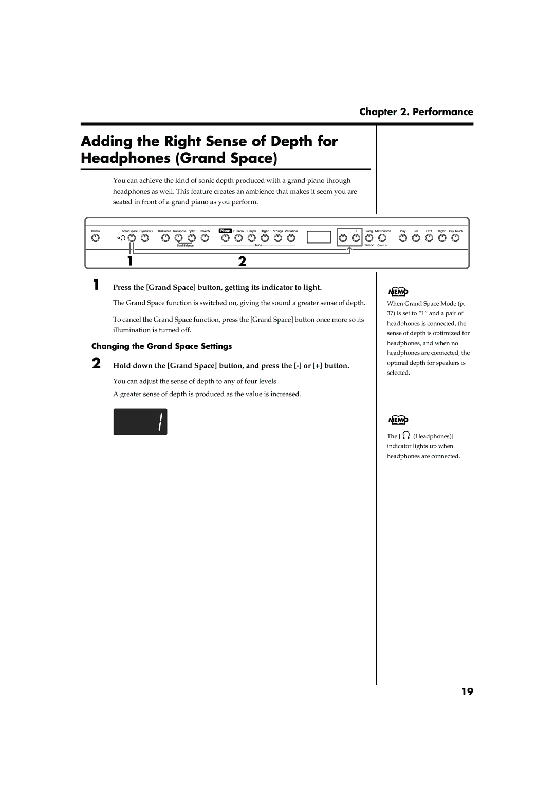 Roland HP103 owner manual Adding the Right Sense of Depth for Headphones Grand Space 