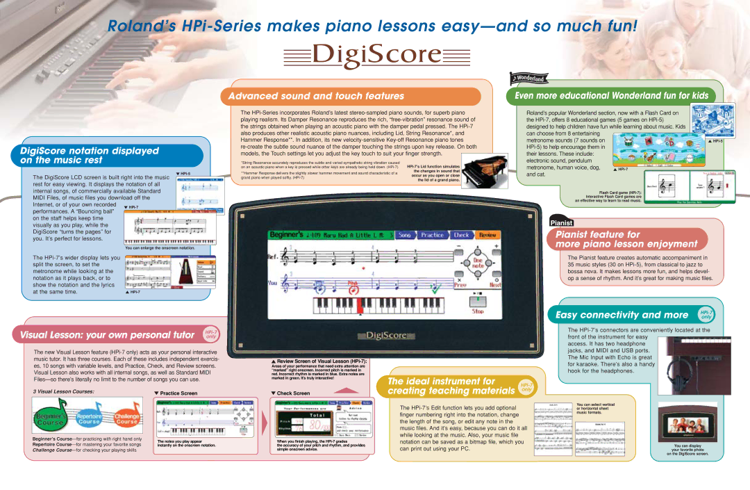 Roland HPi-5 manual Roland’s HPi-Series makes piano lessons easy-and so much fun 