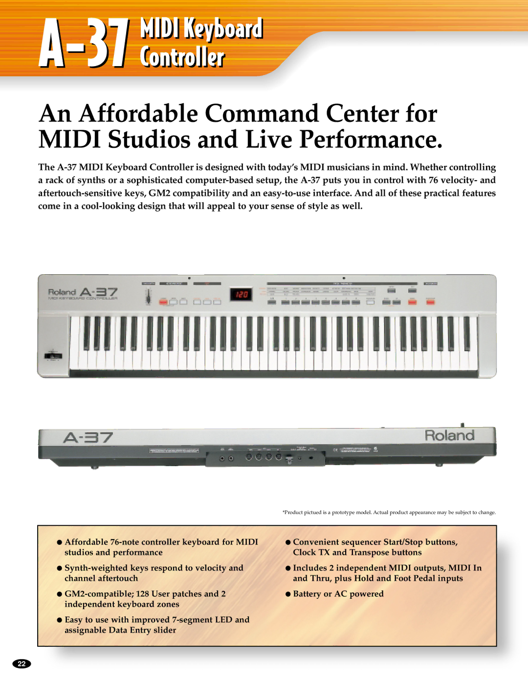 Roland HS 2 manual 37MIDI Keyboard Controllerll 