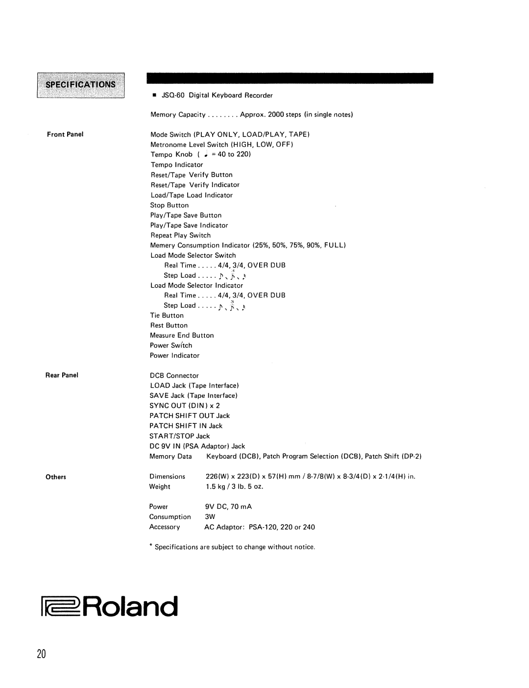 Roland JSQ-60 manual 