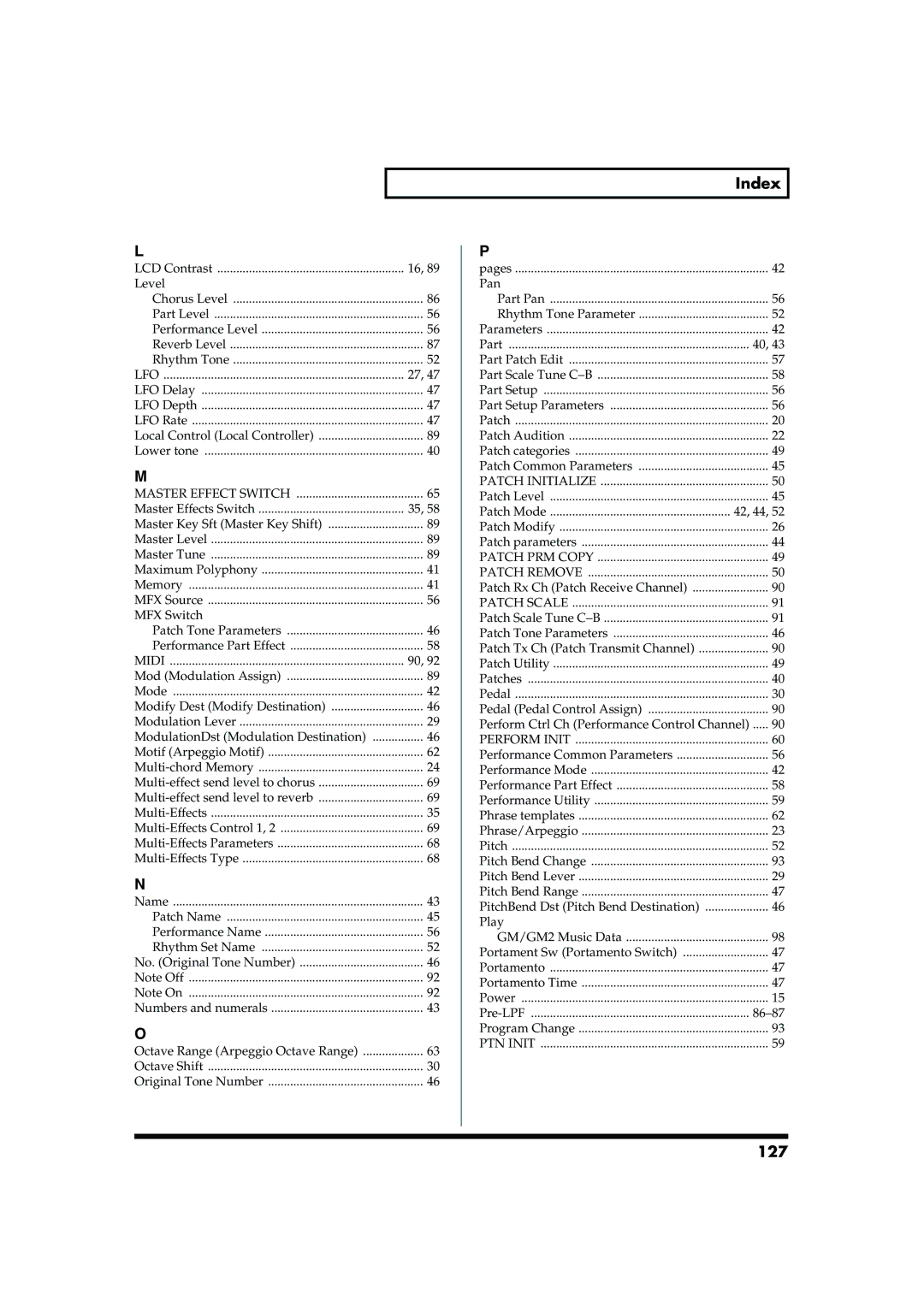 Roland JUNO-D owner manual Index, 127 