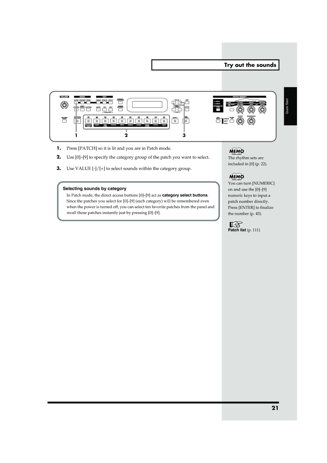 Roland JUNO-D owner manual Try out the sounds, Selecting sounds by category 