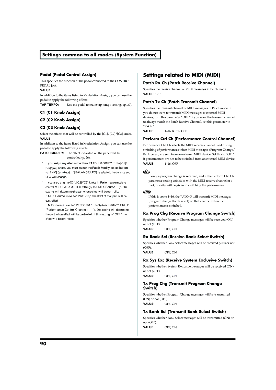 Roland JUNO-D owner manual Settings related to Midi Midi 