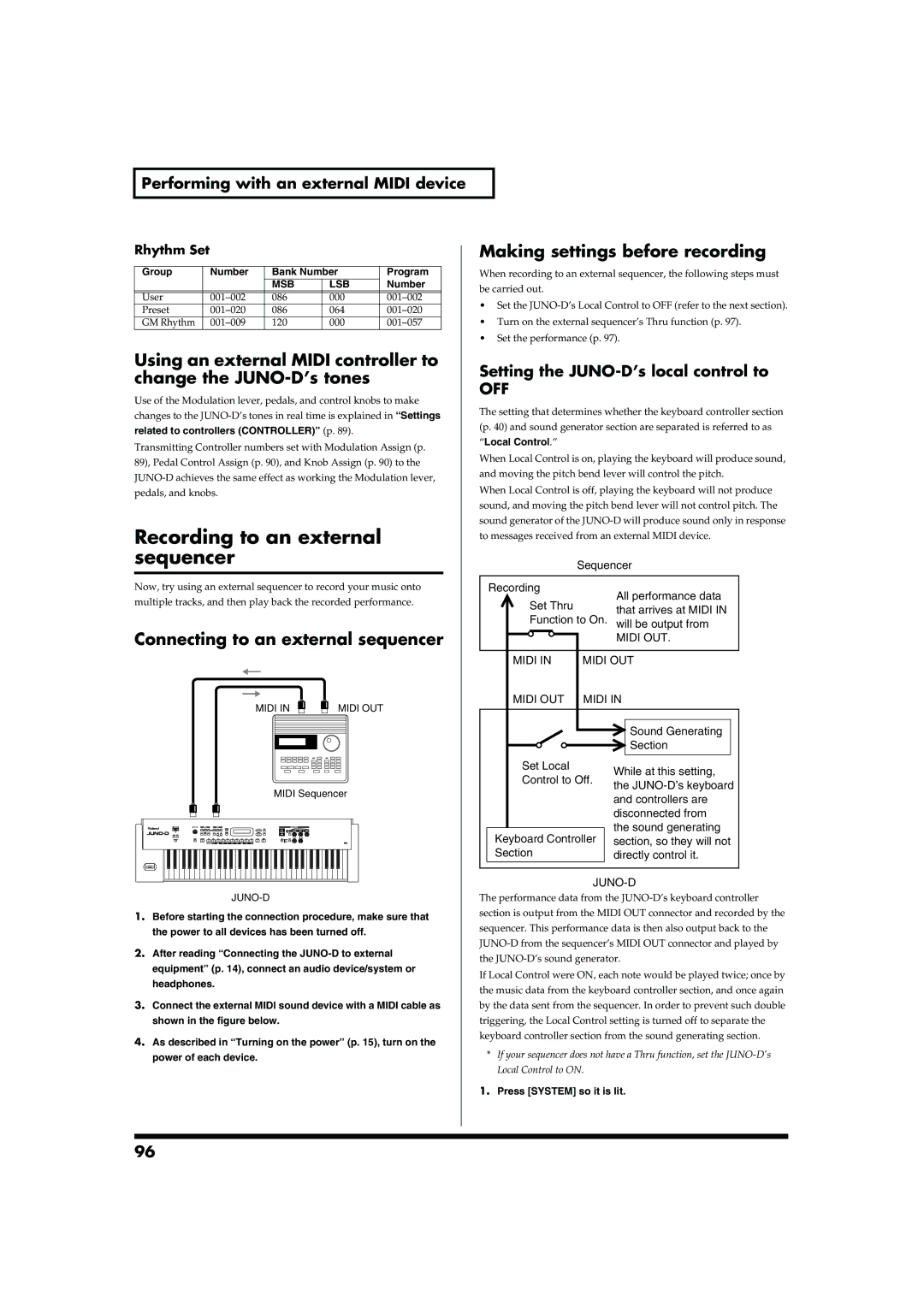 Roland JUNO-D owner manual Recording to an external, Sequencer 