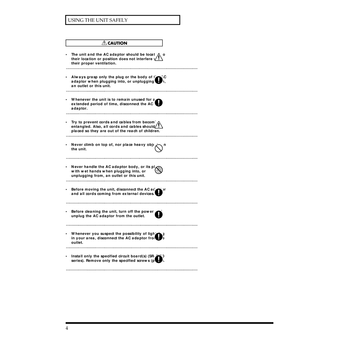 Roland JV-1010 owner manual Using the Unit Safely 