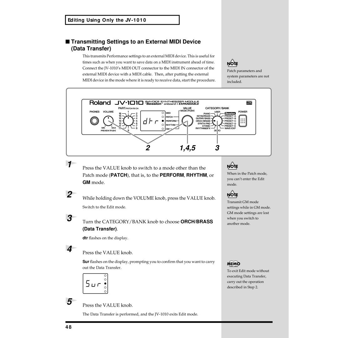 Roland JV-1010 owner manual Dtr flashes on the display 