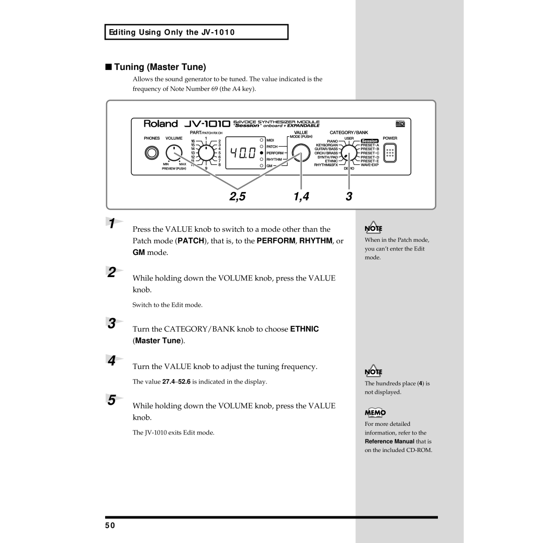 Roland JV-1010 owner manual Tuning Master Tune 