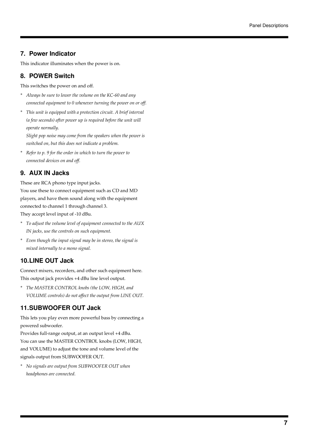 Roland KC-60 owner manual Power Indicator 