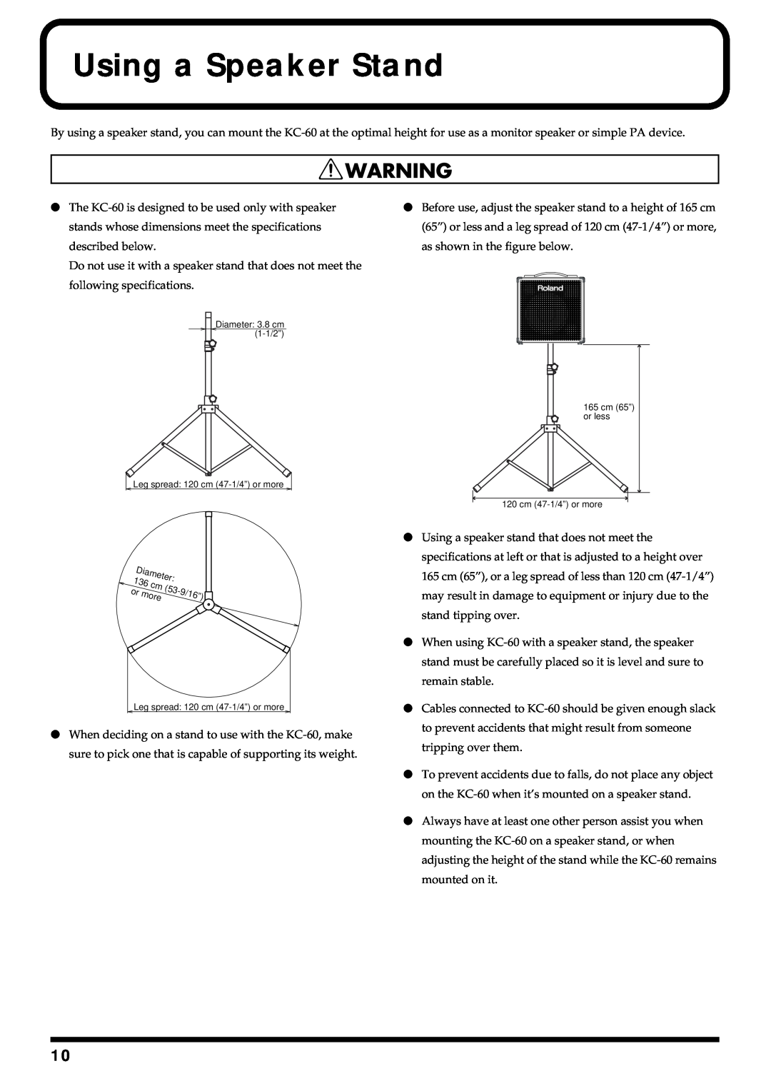 Roland KC-60 owner manual Using a Speaker Stand 
