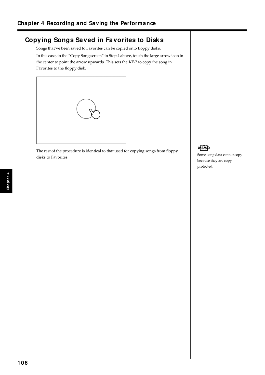 Roland KF-7 owner manual Copying Songs Saved in Favorites to Disks, 106 