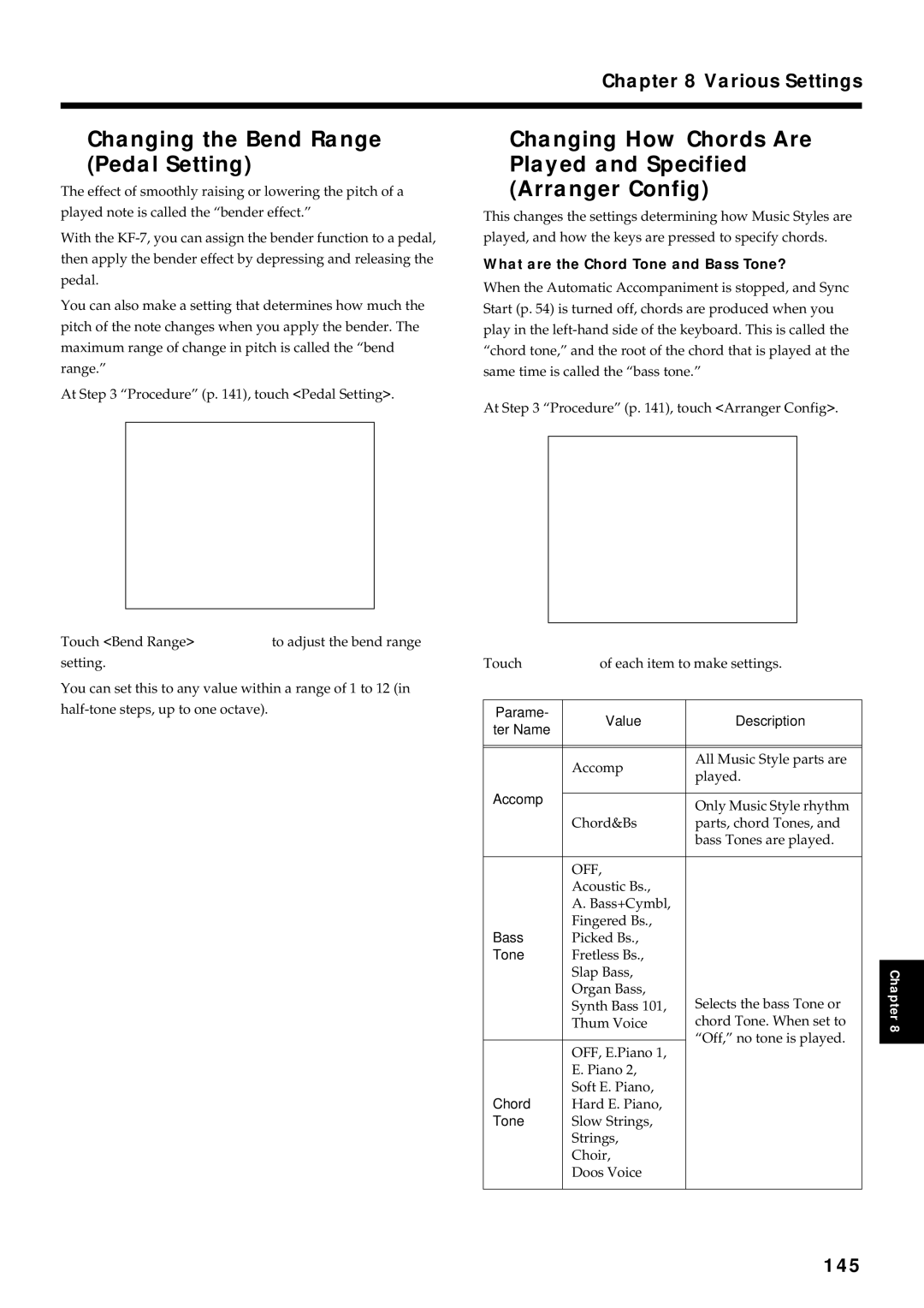 Roland KF-7 owner manual Changing the Bend Range Pedal Setting, 145, What are the Chord Tone and Bass Tone? 