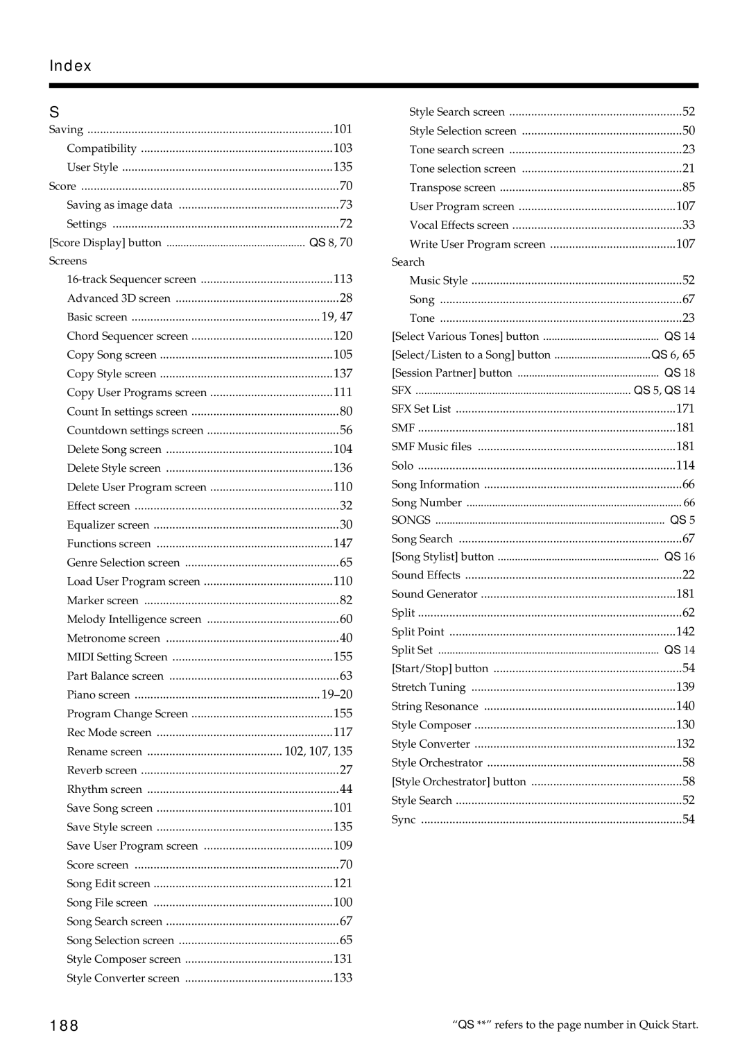 Roland KF-7 owner manual 188, QS 8, QS 5, QS 