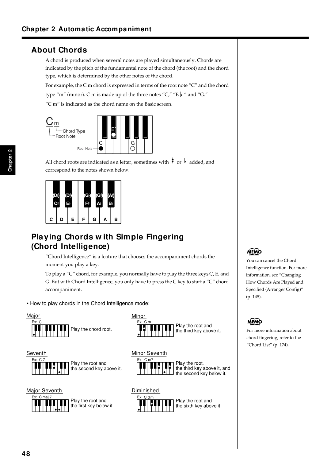 Roland KF-7 owner manual About Chords, Playing Chords with Simple Fingering Chord Intelligence 