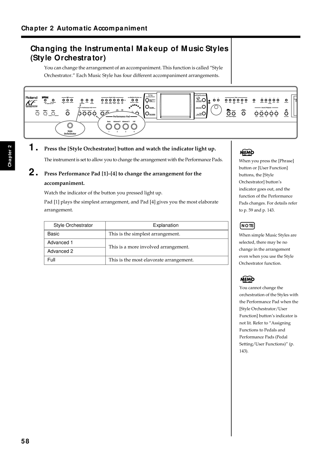 Roland KF-7 owner manual Style Orchestrator Explanation Basic, Advanced, Full 