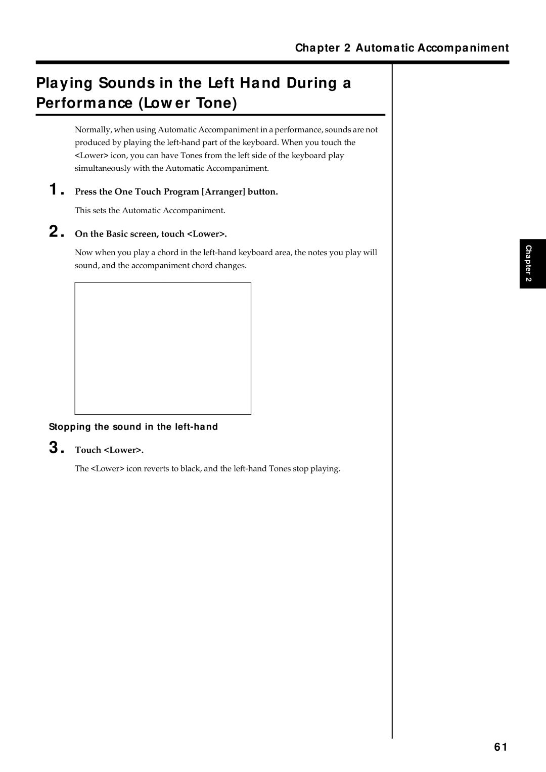 Roland KF-7 owner manual On the Basic screen, touch Lower, Stopping the sound in the left-hand, Touch Lower 