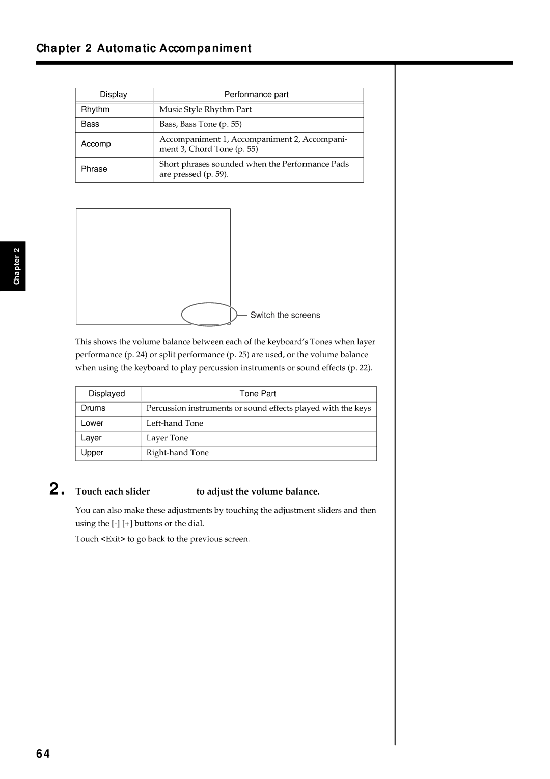 Roland KF-7 owner manual Touch each slider to adjust the volume balance 