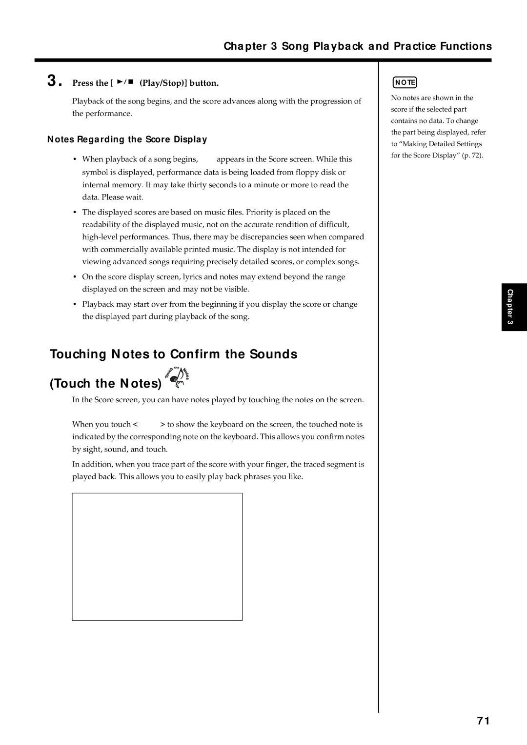 Roland KF-7 owner manual Touching Notes to Confirm the Sounds Touch the Notes, Fig.d-score-key.eps60 