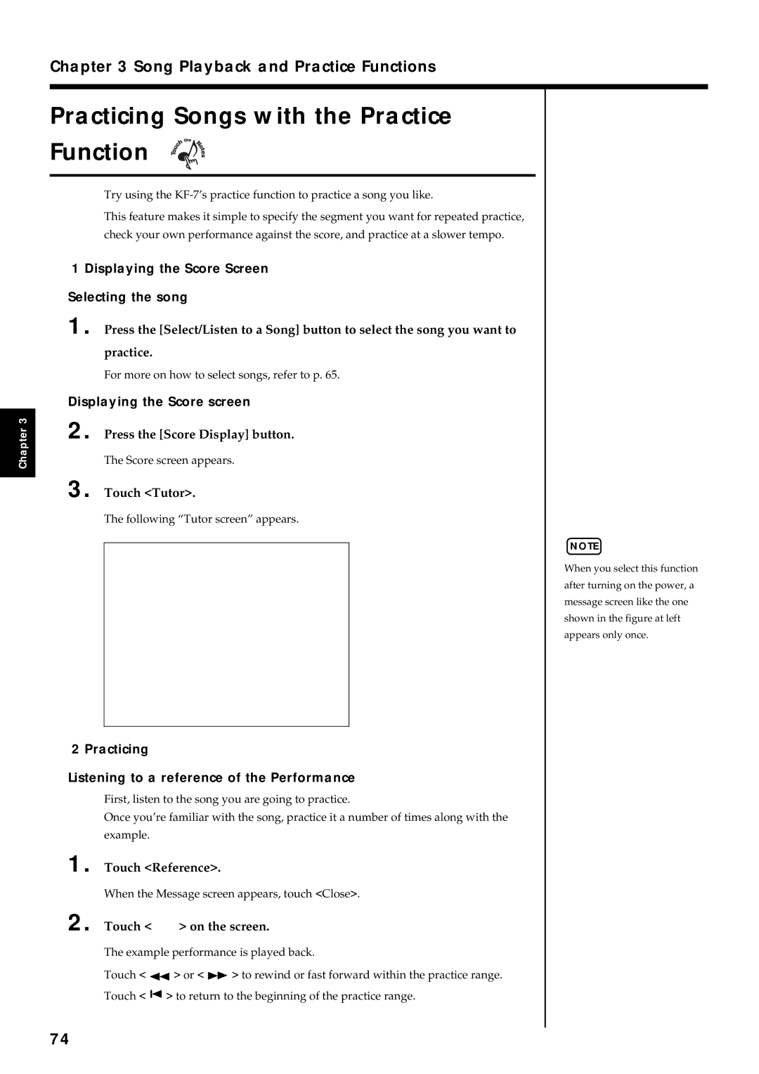 Roland KF-7 owner manual Practicing Songs with the Practice Function, Displaying the Score Screen Selecting the song 