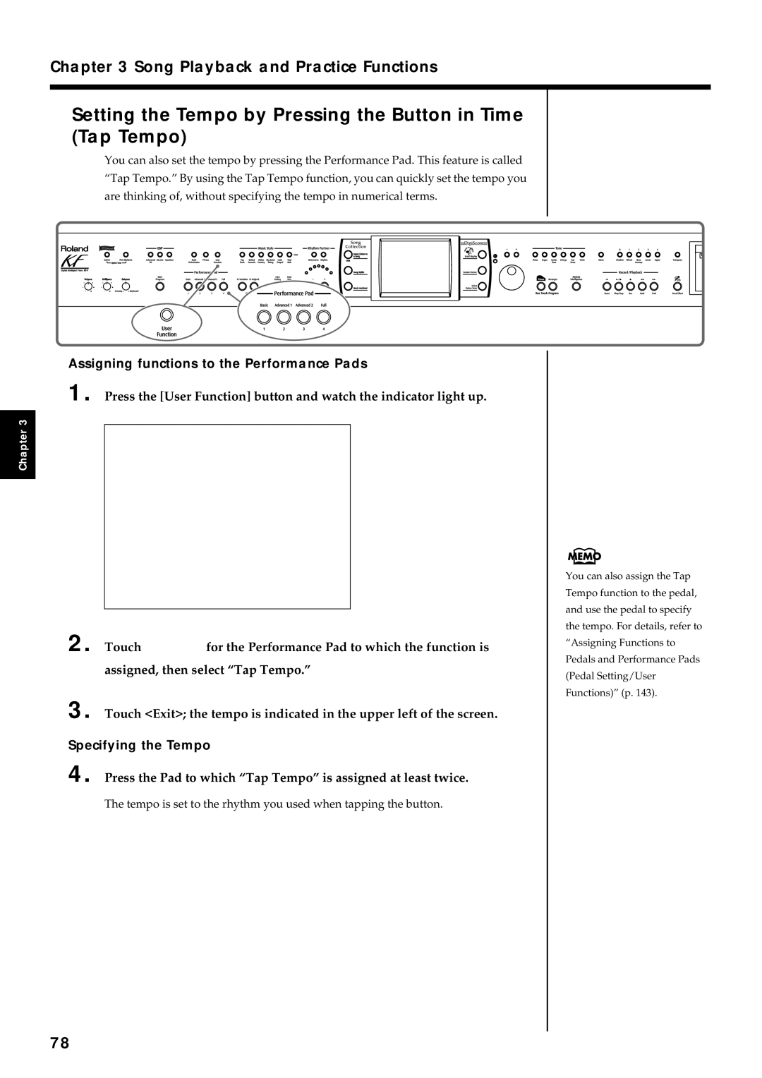 Roland KF-7 Setting the Tempo by Pressing the Button in Time Tap Tempo, Assigning functions to the Performance Pads 