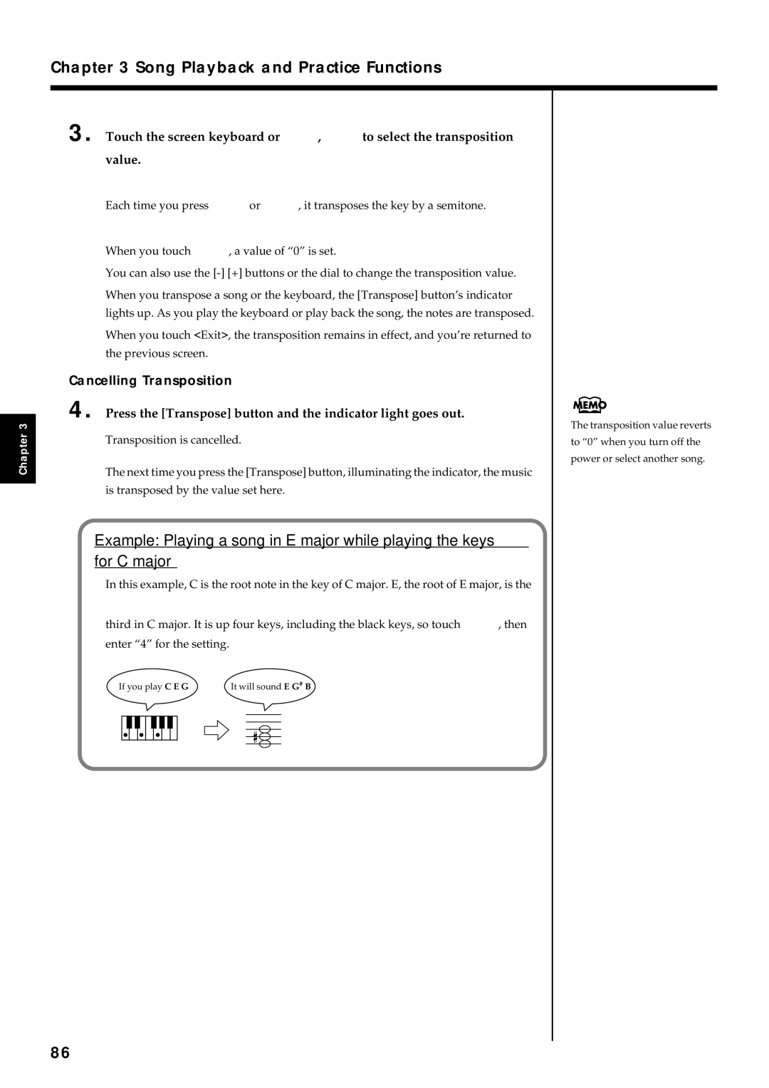 Roland KF-7 owner manual Cancelling Transposition, Press the Transpose button and the indicator light goes out 