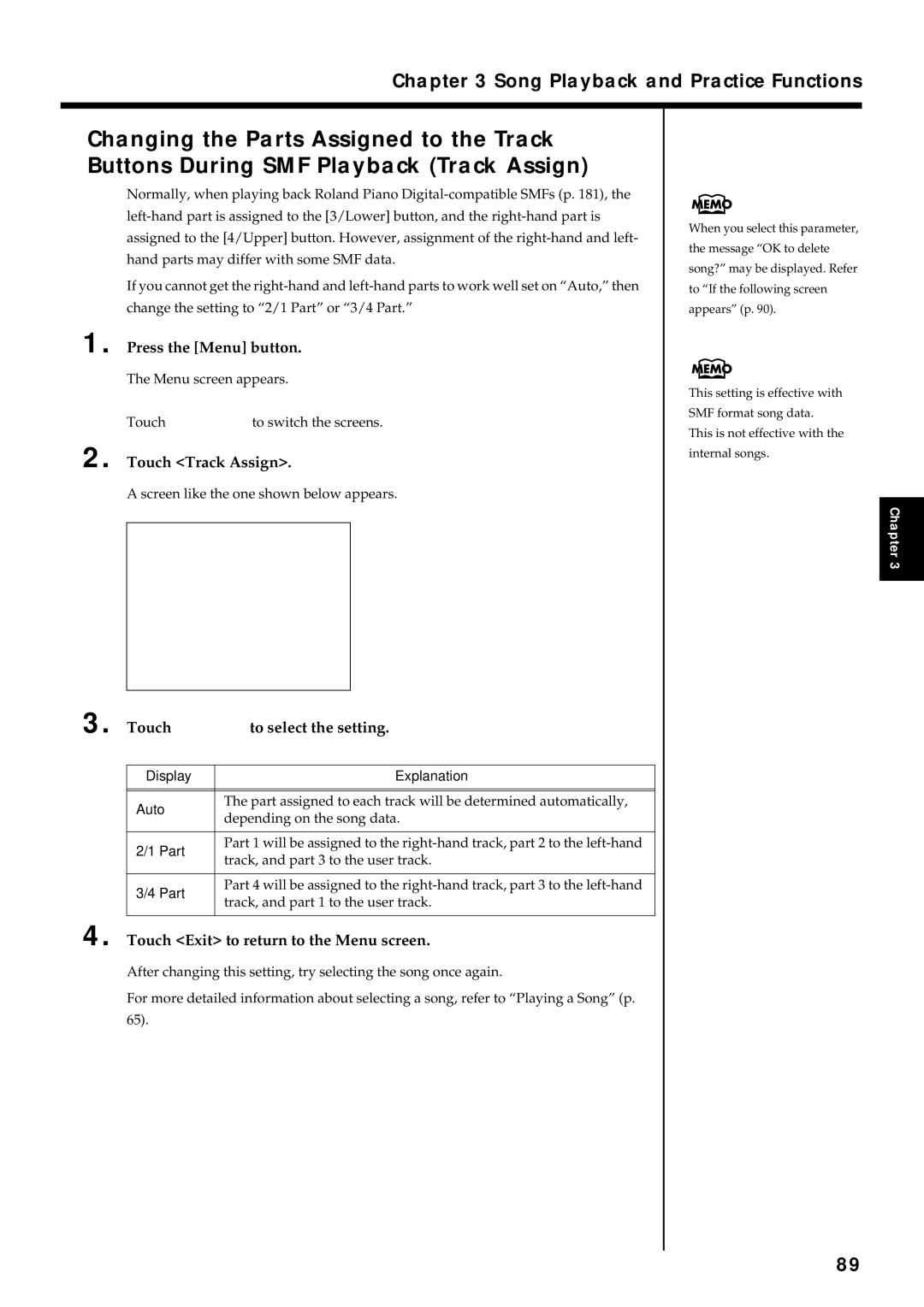 Roland KF-7 owner manual Touch Track Assign, Display Explanation Auto 