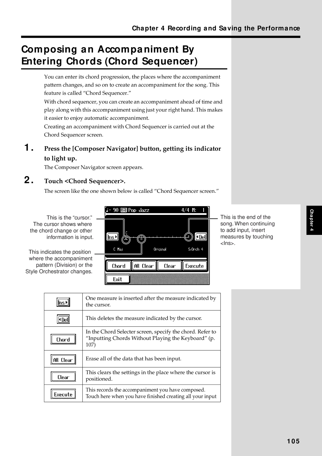 Roland KF-90 owner manual Touch Chord Sequencer, 105 