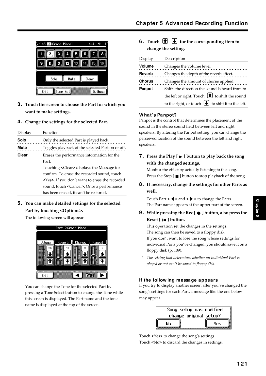 Roland KF-90 owner manual 121, Touch for the corresponding item to change the setting, What’s Panpot? 