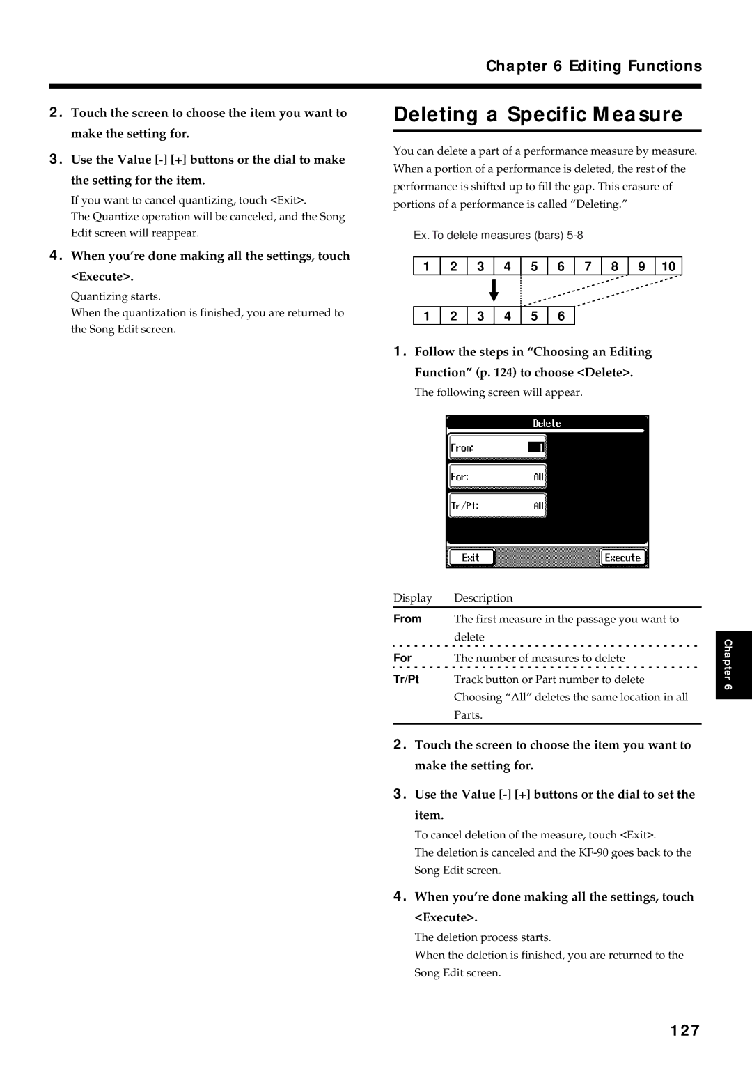 Roland KF-90 owner manual Deleting a Specific Measure, 127, 3 4 5 