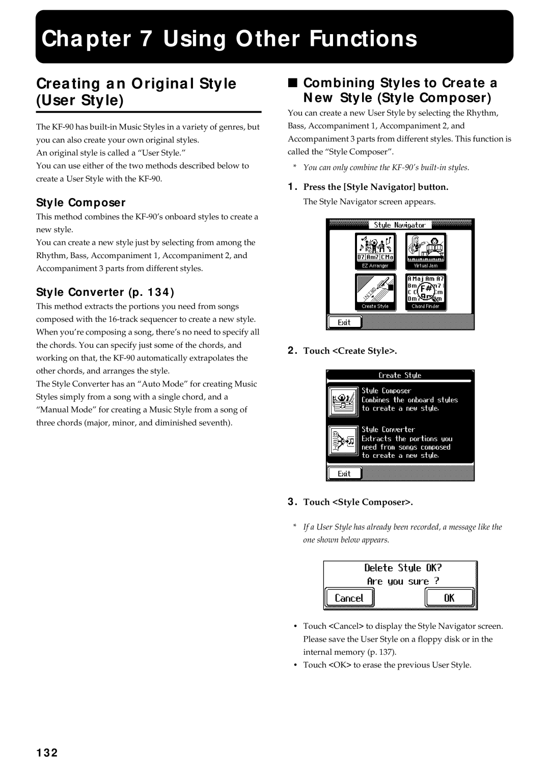 Roland KF-90 owner manual Using Other Functions, Creating an Original Style User Style 