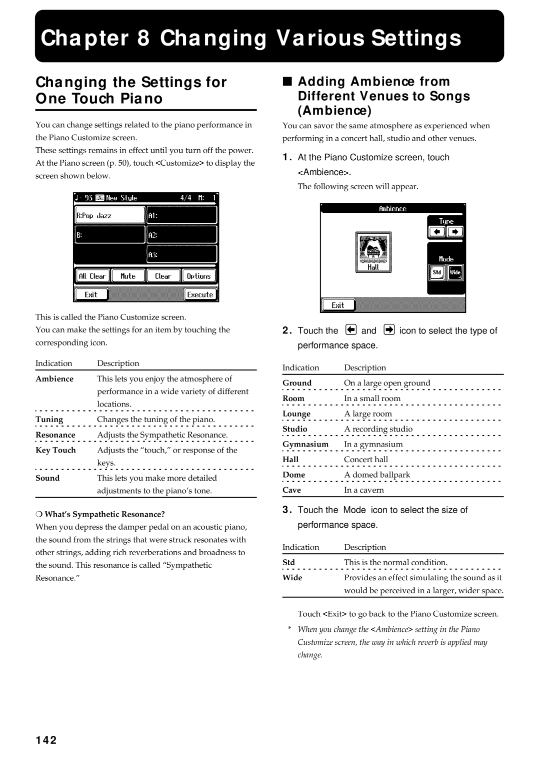 Roland KF-90 owner manual Changing Various Settings, Changing the Settings for One Touch Piano, 142 