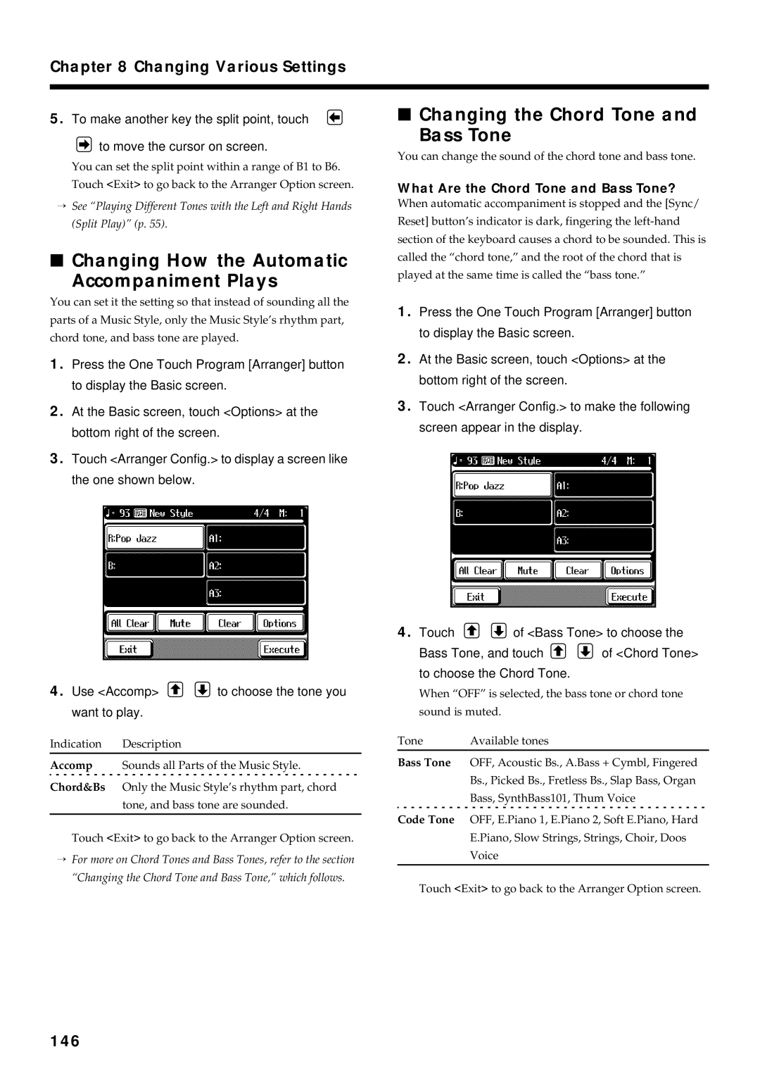 Roland KF-90 owner manual Changing How the Automatic Accompaniment Plays, Changing the Chord Tone Bass Tone, 146 