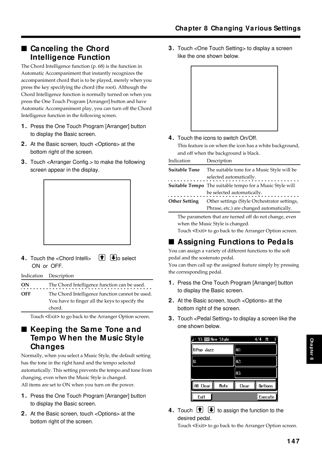 Roland KF-90 owner manual Canceling the Chord Intelligence Function, Assigning Functions to Pedals, 147 