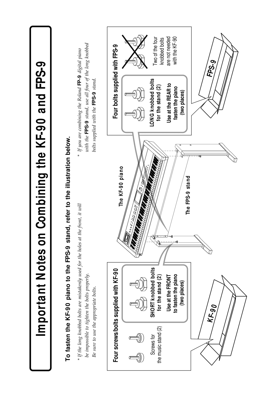 Roland owner manual Important Notes on Combining the KF-90 and FPS-9 