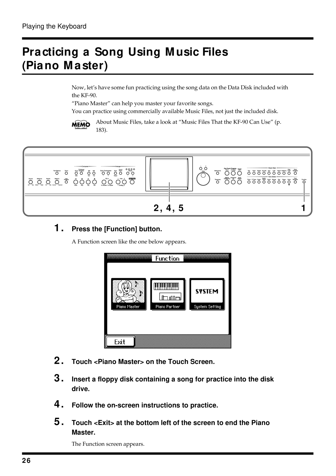 Roland KF-90 owner manual Practicing a Song Using Music Files Piano Master 