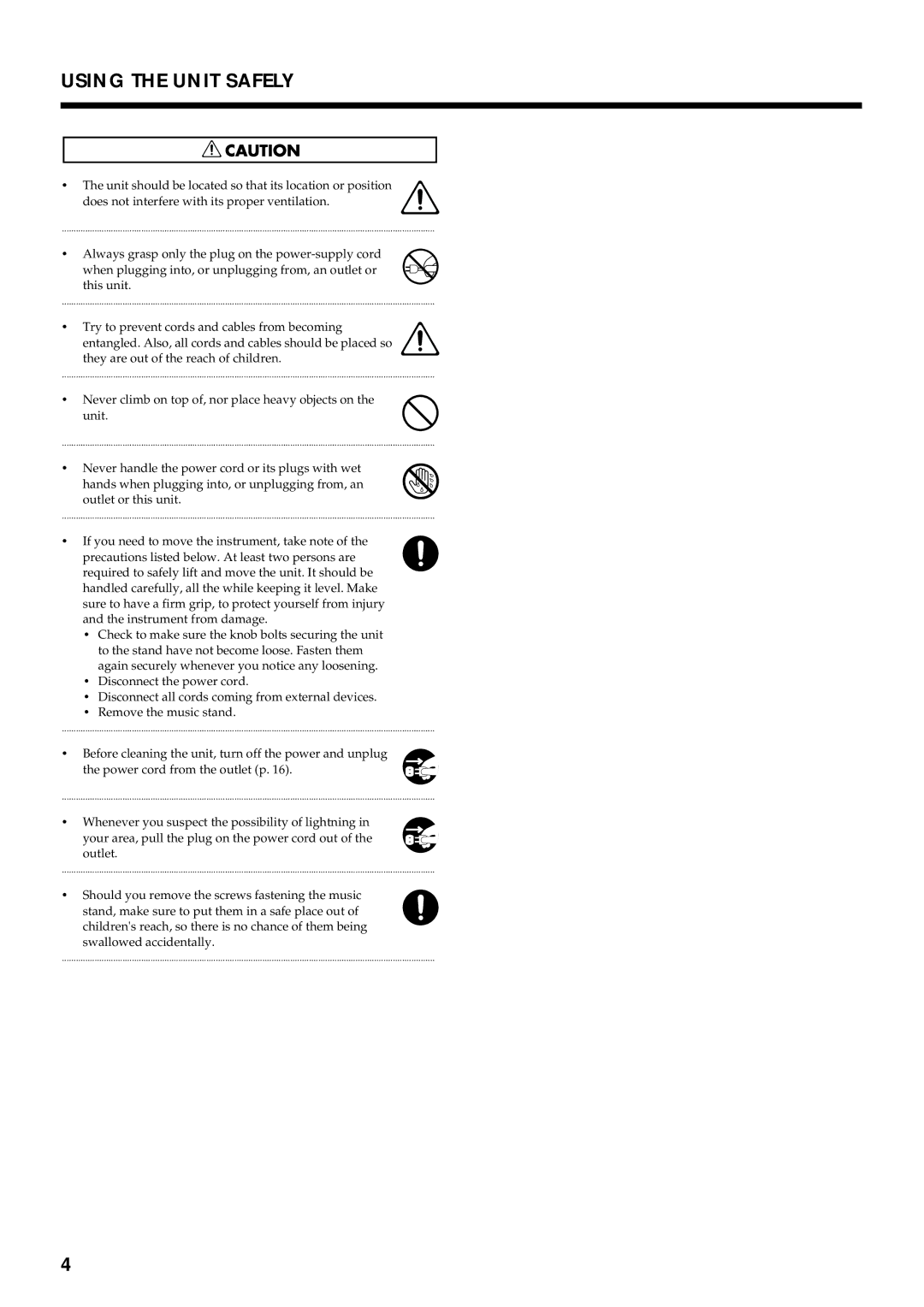 Roland KF-90 owner manual Using the Unit Safely 