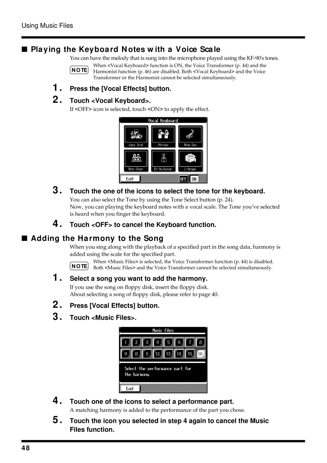 Roland KF-90 owner manual Playing the Keyboard Notes with a Voice Scale, Adding the Harmony to the Song 