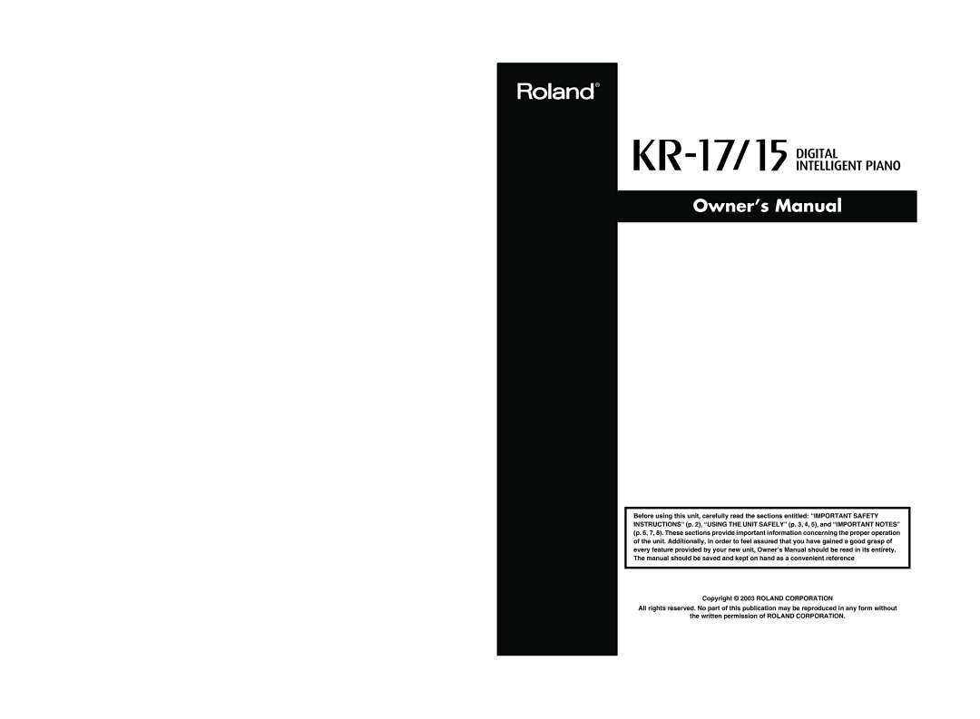 Roland KR-15, KR-17 owner manual 