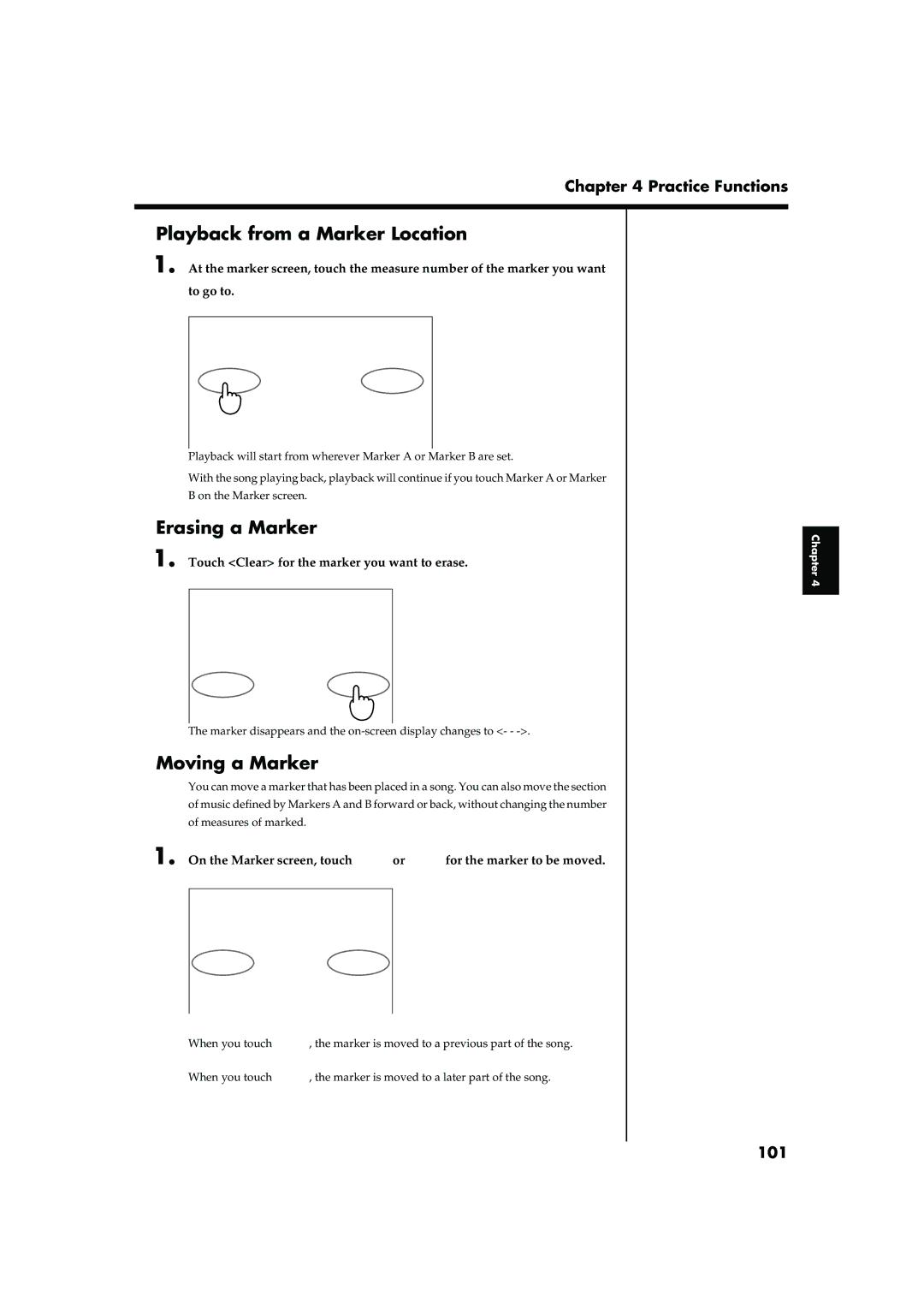 Roland KR-15, KR-17 owner manual Playback from a Marker Location, Erasing a Marker, Moving a Marker, 101 